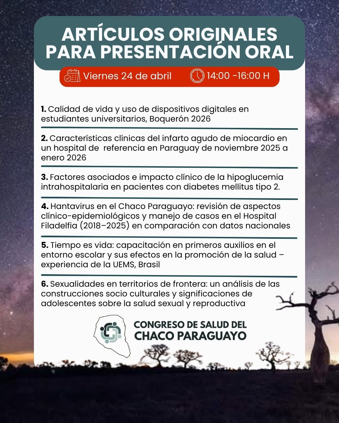 Artículos Originales para presentación oral